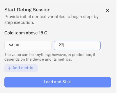 The Start Debug Session panel with a named context variable and the Load and Start button